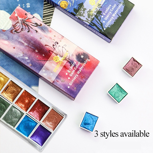  CSY art gallery Handmade Artist Watercolor Paint Set-Metallic  Glitter Water Coloring Paint- Watercolors-Pearlescent Watercolour- Sparkle  Vibrant Colors Painting Palette (Purple Star) : Arts, Crafts & Sewing