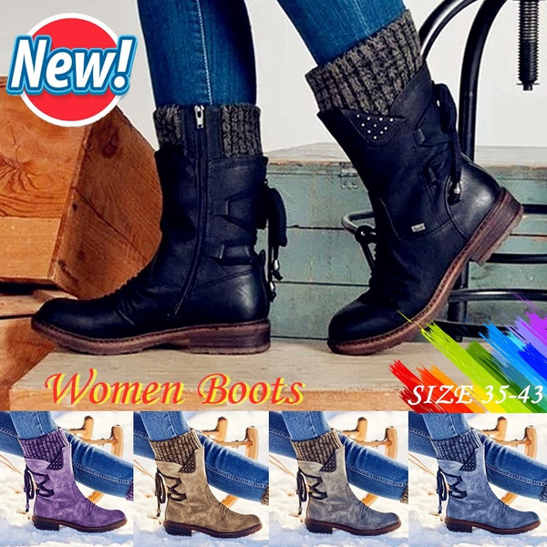 Womens Vintage Leather Cowgirl Ankle Boots Ladies Mid Low Heel Booties Zip Shoes