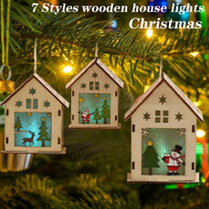 Decor, woodenhouselamp, led, Christmas