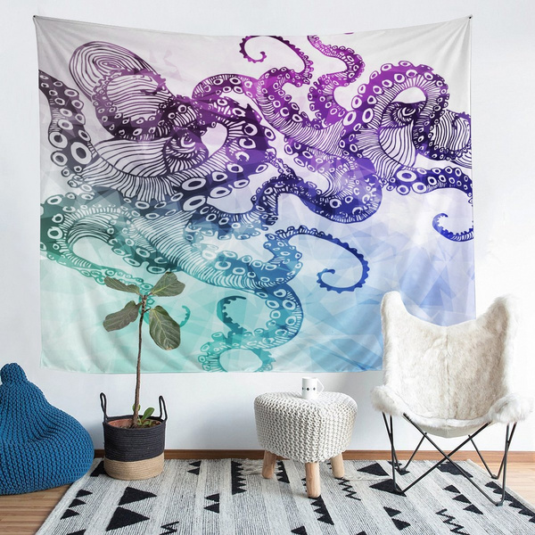 Octopus Tapestry Undersea Creature Wall Hanging Mandala Bedspread Room Decor 