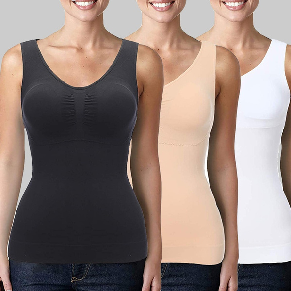 Women's Compression Shirt Shapewear Tank Top with Built In Bra Camisole Tops  with Removable Pads Slim Fit Body Shaper Vest