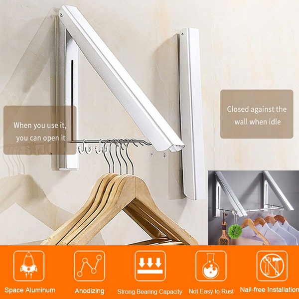 Portable Folding Clothes Hanger Hotel Wall-mounted Bathroom Drying Rack  Household Retractable Invisible Clothes Rail Drying