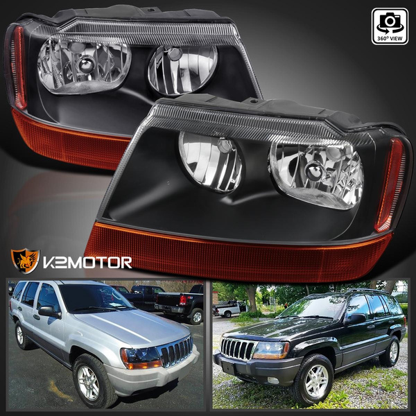 1999-2004 Jeep Grand Cherokee Black Replacement Headlights Head Lamps Left+Right