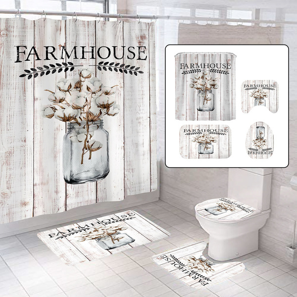 Antique Farmhouse Waterproof Bathroom, Farmhouse Bathroom Shower Curtains And Rugs