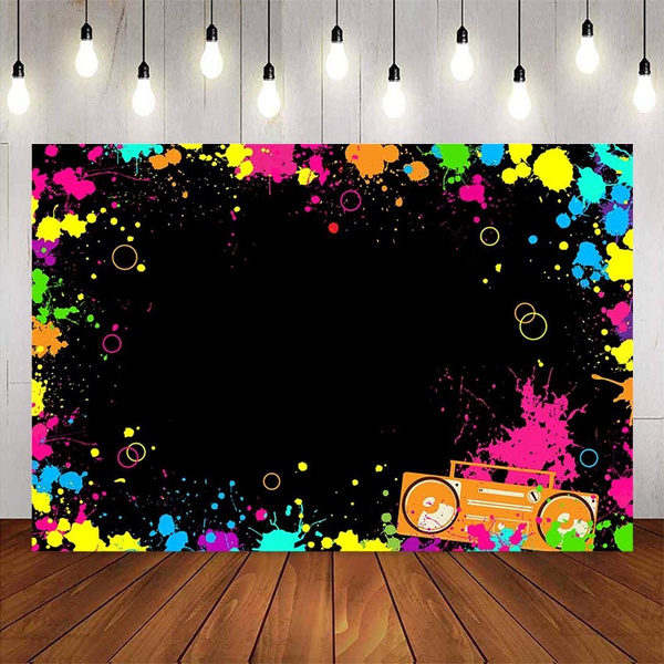 Fanghui Lets Glow Splatter Photography Backdrops Glow Party Decoration Supplies Photo Booth Studio Props Vinyl Black Background 7x5ft 