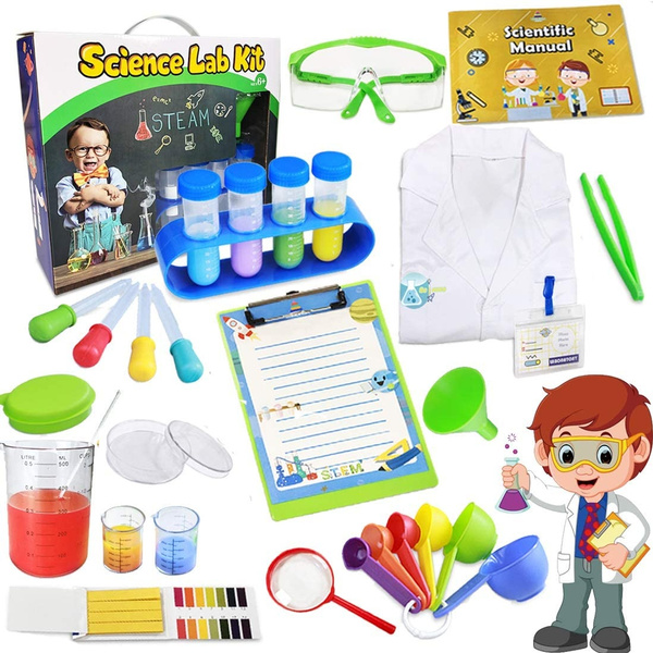 UNGLINGA Kids Science Kit Lab Coat Set First DIY Chemistry Experiment Activity Exploration STEM Toys A Great Educational Gift Scientific Tools Pretend Play Scientist Costume for Boys Girls Age 4+
