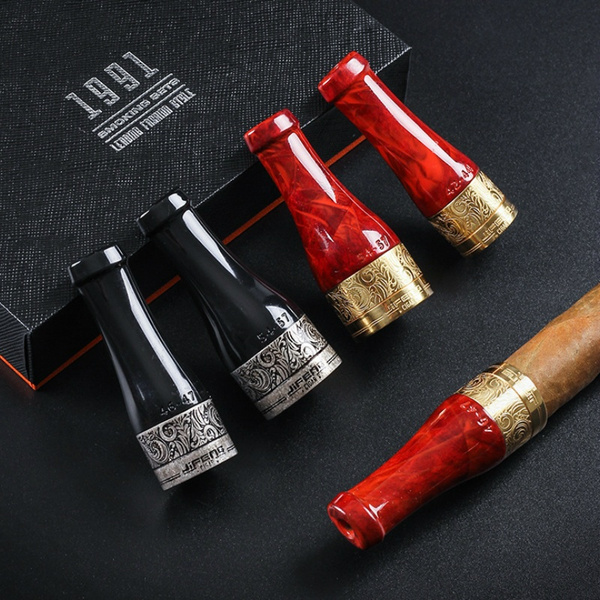 CIGARLOONG Cigar Mouthpiece Set Smoker Pipe Set for Men and Women Short  Holder Cigar Nozzle Holder Pure Copper Resin 4 Sizes(42-57 Ring)（Color:Red）  : : Health & Personal Care