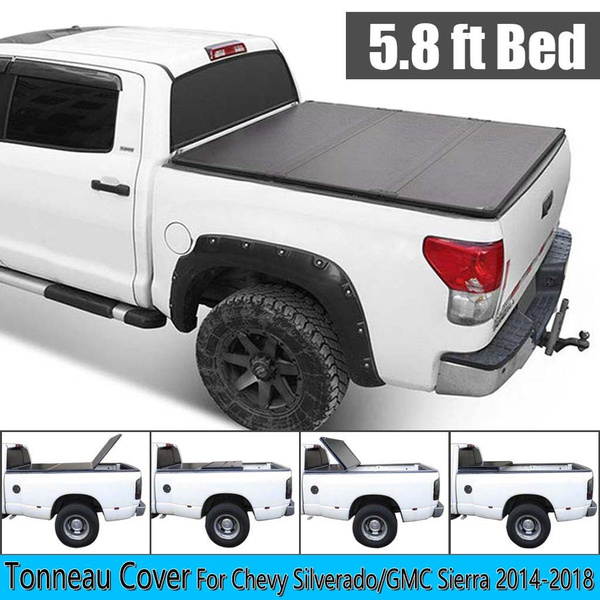 5 8ft Lock Hard Tri Fold Tonneau Cover For 2014 2018 Chevy Silverado Gmc Sierra Wish