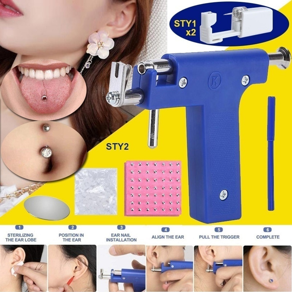 98Pcs High Quality Major Steel Ear Nose Navel Body Piercing Gun with Studs  Tool Kit Sets