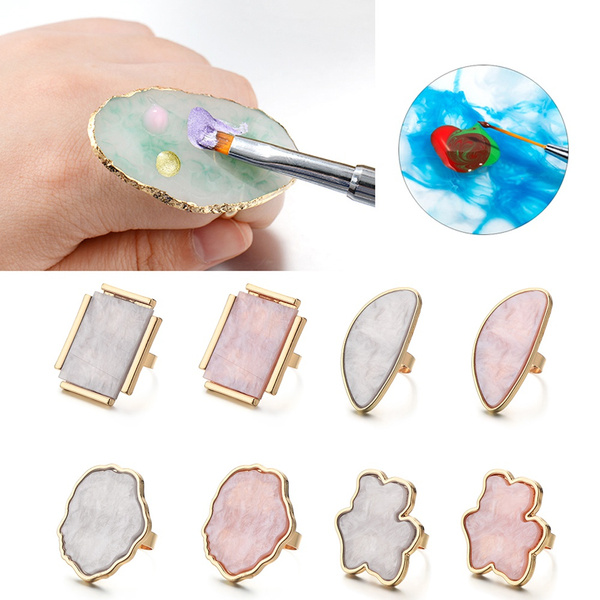 Resin Nail Art Palette Painting Mixing Display Finger Ring Plate Manicure