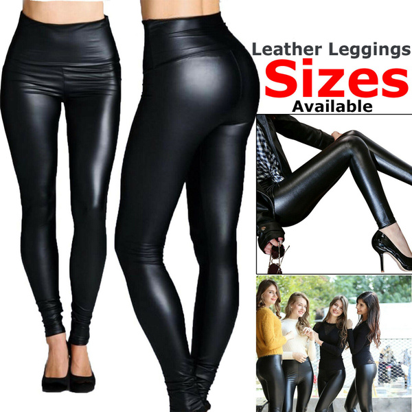 Details about   Women's High Waist Wet Look Leggings Faux Leather Warm Stretch Pant PVC Trousers 