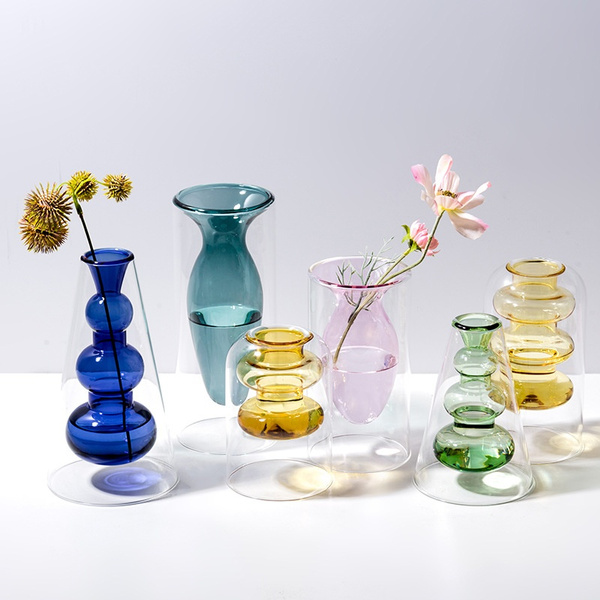 NEWQZ Inner Geometric Hydroponic Container, Simple Aesthetic Glass Vase