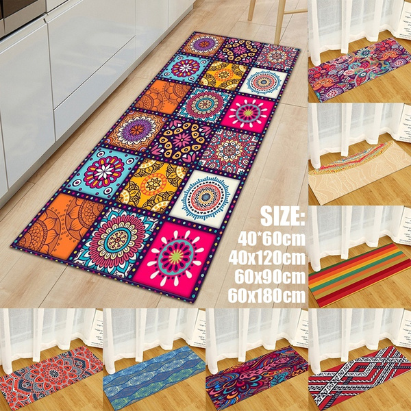 Bohemian Floral Pattern Non-slip Kitchen Rugs Floor Mat Carpet Bedroom Art Decor 