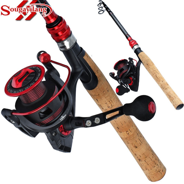 Sougayilang Spinning Fishing Rod Reel Combos 1.8-2.4M Telescopic Carbon  Fishing Pole and 12+1BB Spinning Fishing Reel