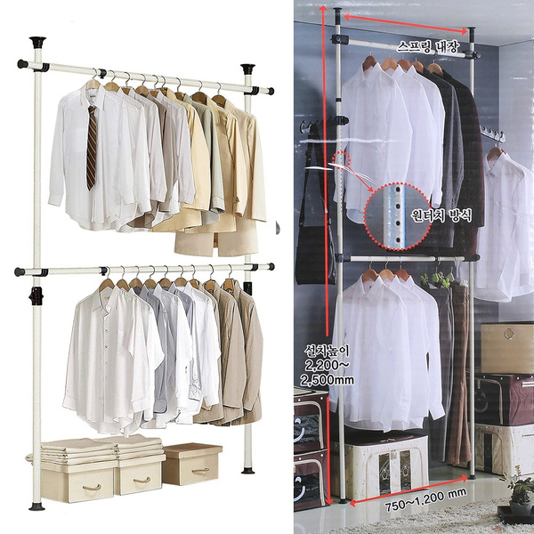 Clothes Rack Hanger Adjustable Closet Rod Rail Freestanding Clothing Garment Rack Organizer No Drilling Heavy Duty Shelf System