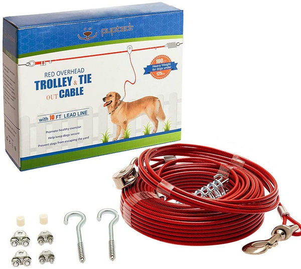 PUPTECK Dog Run Cable, 100 ft Heavy Weight Tie Out Cable with 10 Feet
