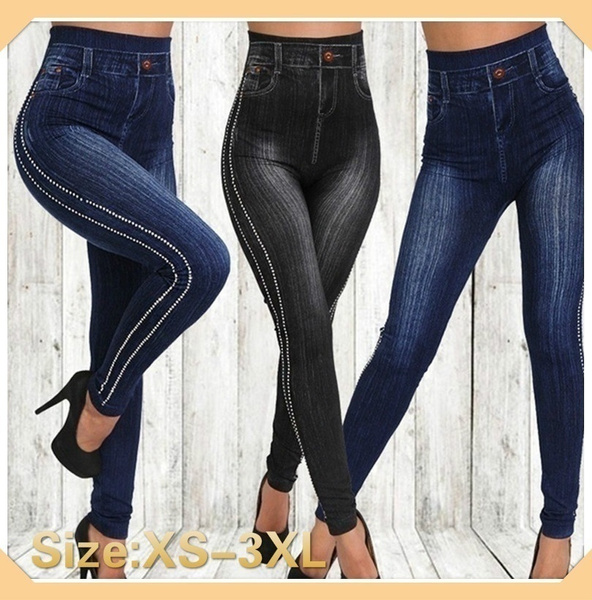 Yoga Hot Style Women High Waist Thermals Faux Denim Jeggings Leggings Jeans  Blue S - Walmart.com