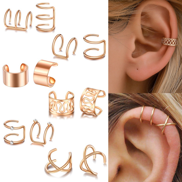 12Pcs/set Minimalist Double Wrap Leaf Star Cross Ear Cuff Dainty Charm No  Piercing Ear Clip Fake Cartilage Earring Climber Simple Women Jewelry 