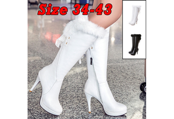 Details about   Women's Pointed Toe High Heels Knee Boots Fashion Ladies Winter Shoe Black White 