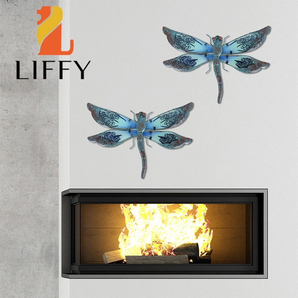 Liffy Metal Dragonfly Garden Wall Decor Outdoor Fence Art Outside Hanging Decorations For Living