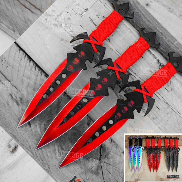 3Pc 7.5 Ninja Tactical Combat RAINBOW Kunai Throwing Knife Set  w/Sheath Hunting : Sports & Outdoors