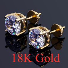 6mm/8mm Round Cut White Sapphire Diamond 18K Gold Helix Stud Earrings Women Luxury Engagement Wedding Earrings