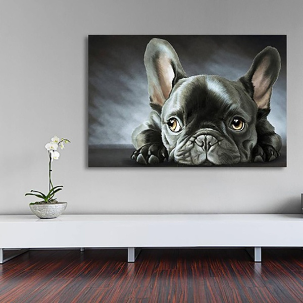 Boys Women Decoration Photos Room Frame Without Wall Men Print | Art Animal Bulldog on Canvas Design Murals Decor Girls Print Frenchie Breed for Paintings Home Picture Without Canvas French Modern Poster Frames