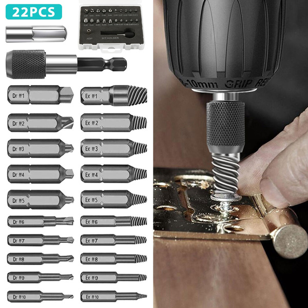 AIEX 22Pcs Damaged Screw Extractor Set Broken Bolt Stripped Screw Extractors Remover for Electric Hand Drill All-Purpose Screwdriver Bits