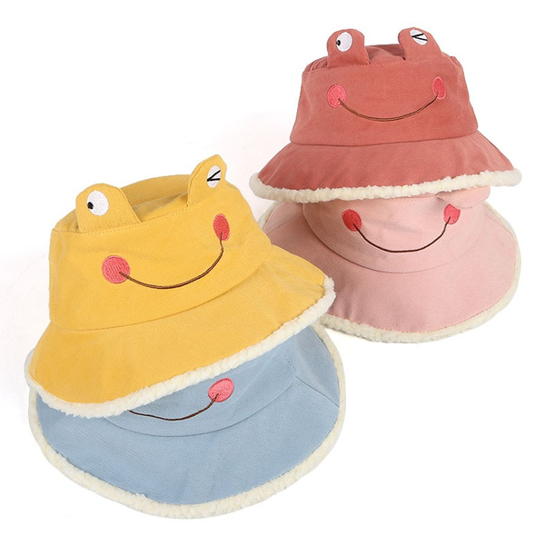 Baby Winter Hats Cartoon Embroidery Cute Frog Bucket Hat Kids Fishing ...
