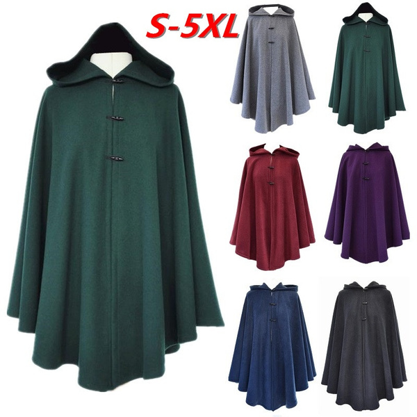 Medieval Women Fashion Wool Hooded Cloak Coat Renaissance Loose Celtic  Viking Cape Coat Autumn Winter Solid Color Fleece Short Cardigan Jacket  Vintage