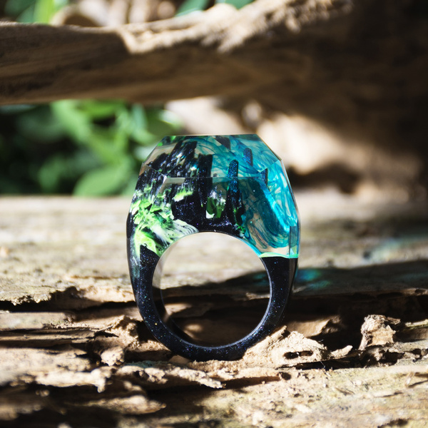 Unique Resin Ring Imitation Wood Ring Imitation Nature Scenery Rings Forest Ring for Women Men