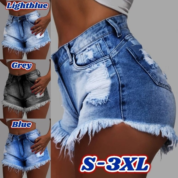 Women Girls Casual High Waisted Short Mini Jeans Ripped Jeans