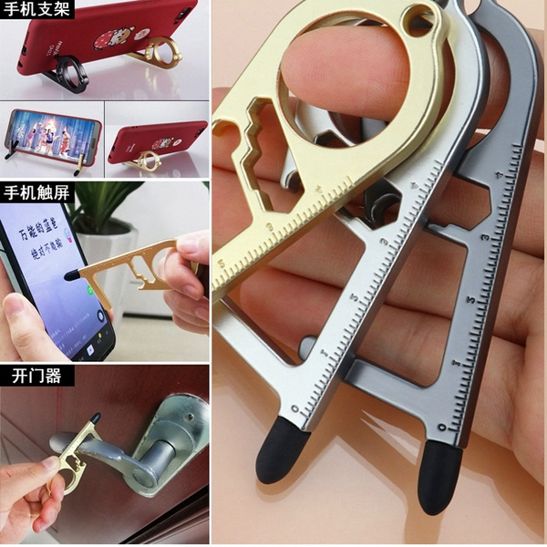 Door Opener Tool Easy To Carry Keychain Tool For Outdoor Public Door Handle Touchscreen Button Mobile Phone Holder Screwdriver Multi Function Keychain Ruler Bottle Opener Keychain Wish