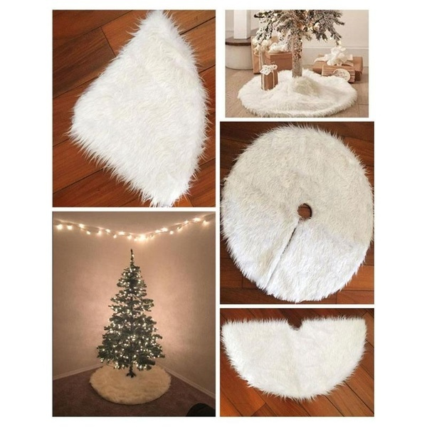 White Plush Christmas Tree Skirt Home Outdoor Decor Round Carpet Floor Mat 122cm 