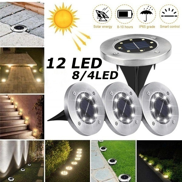 New Outdoor Lawn Lawn Yard Underground Light Buried Lamp Solar Power 12 LED 