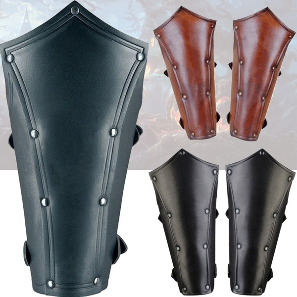 2 Pack Leather Arm Guards Gauntlet Medieval Bracers Punk Bracers Leather Gauntlet for Man and Woman