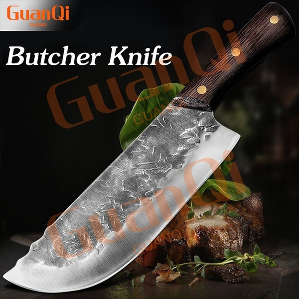 GuanQi 8 Inch Cleaver Butcher Knife Forged Stainless Steel Kitchen ...