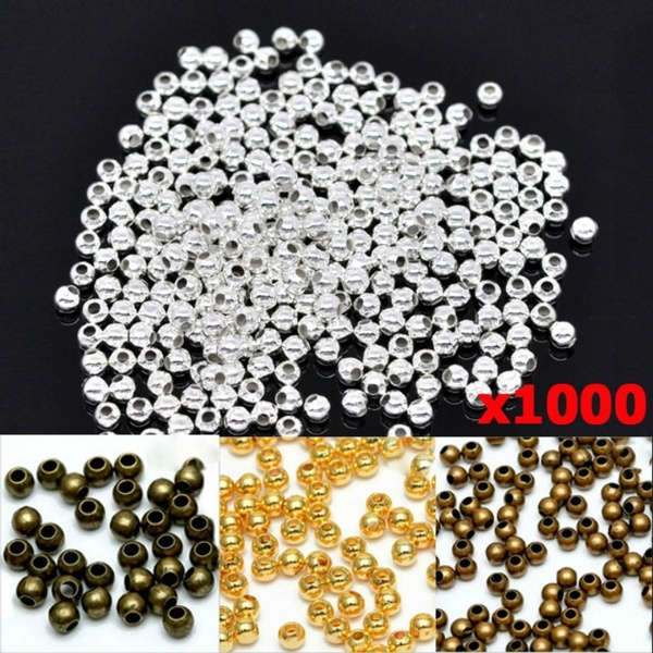 1000Pc 3MM Silver/Gold Round Ball Metal Spacer Loose Beads Jewellery Making DIY