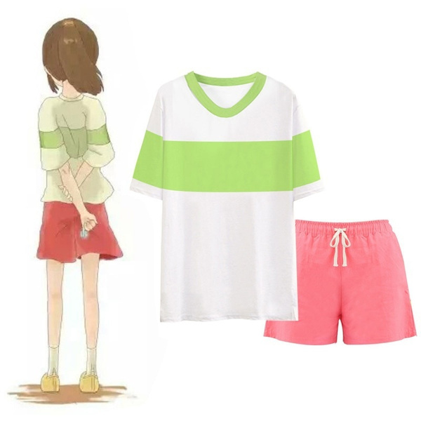 Anime Spirited Away Cosplay Chihiro Ogino Costume Casual Set T shirt Shorts Halloween Party Suit Cosplay costume