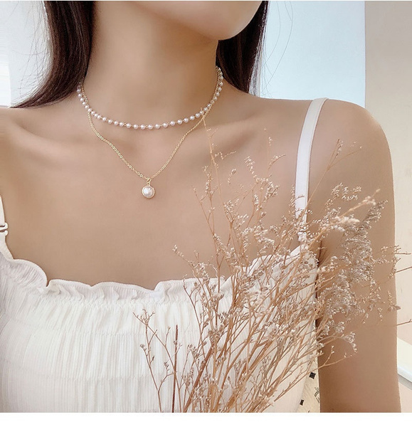 1pc Holiday Style 0.6cm White Pearl Choker Necklace