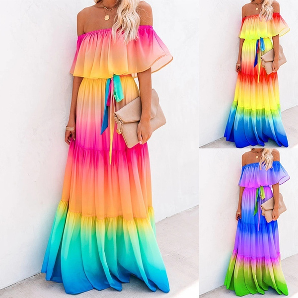 womens rainbow maxi dress