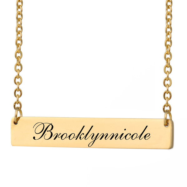 Gold Engraved Bar Necklace Personalized 