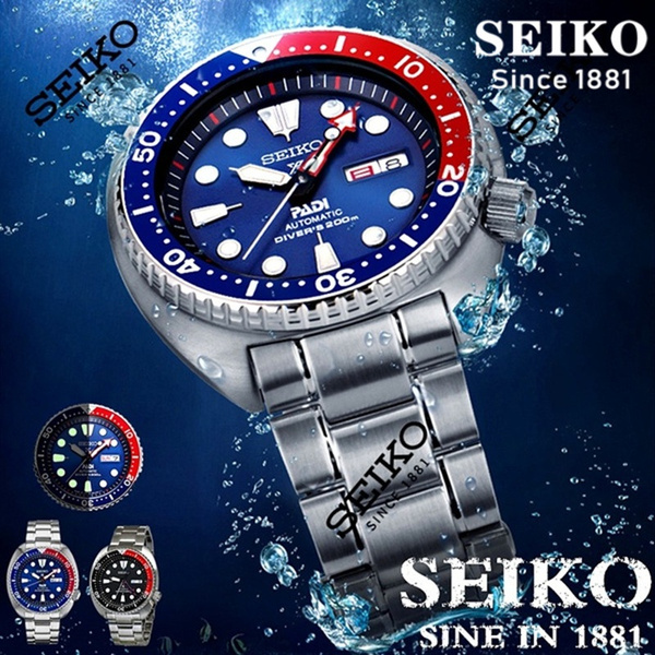 Seiko Men's PADI Water Ghost Mechanical Watch Business Watch Diving Watch  Silver Strap Black Red Orange Border | Wish