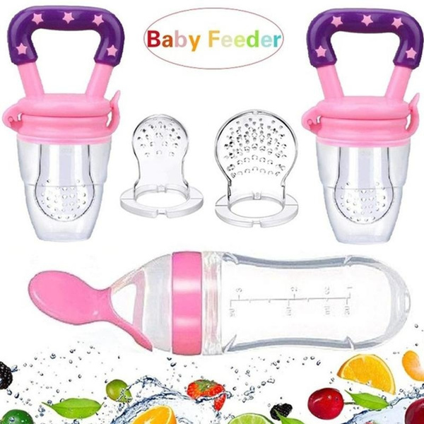 Baby Silicone Squeeze Feeding Bottle Baby Feeder With Spoon Food