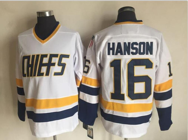 Movie Hanson Brother Killer #3 Chiefs Hockey Jersey White Blue Youth/Adult  Size