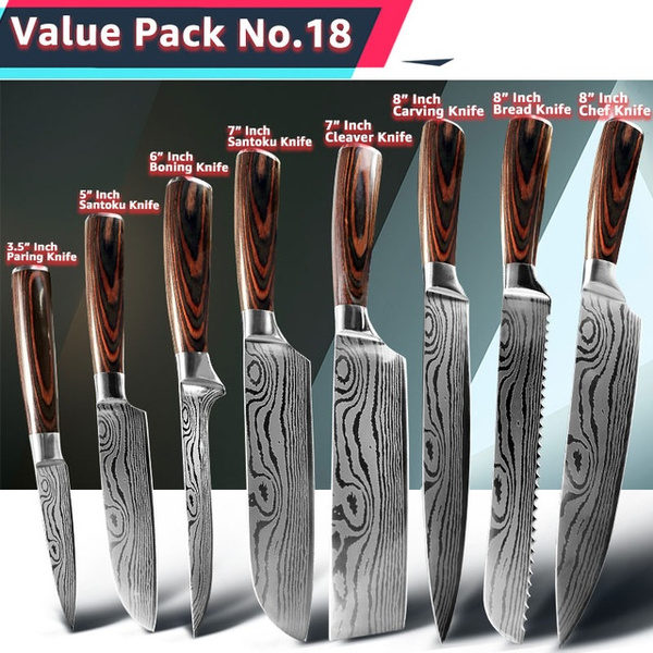 High Carbon Stainless Steel Chef Cleaver Utility Kitchen Knife Set