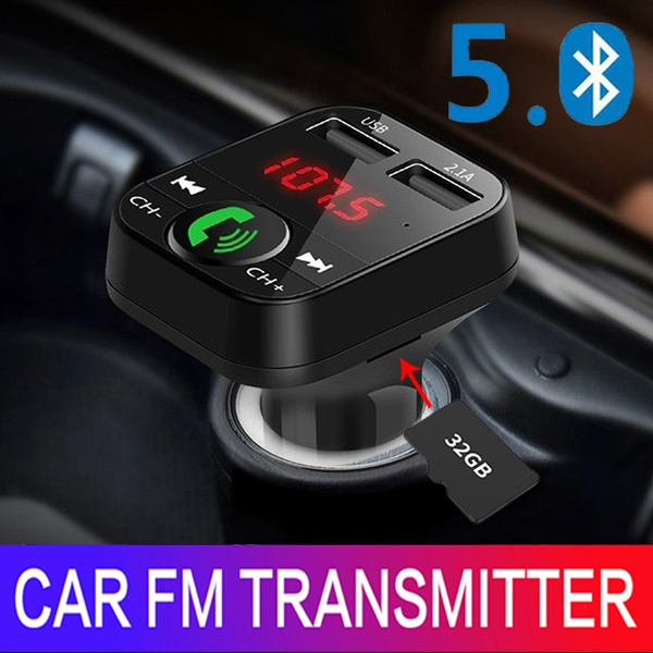 Wireless Car Kit with Digital Voltage Display, Bluetooth FM Transmitter  with Dual USB Charger, Car Handsfree Calling MP3 Player Radio Adapter  Support TF Card USB Flash Drive Input
