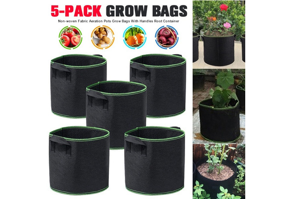 5 Pack 1/2/3/5/7/10 Gallon Aerated Fabric Grow Pots Growing Bags with Handles 
