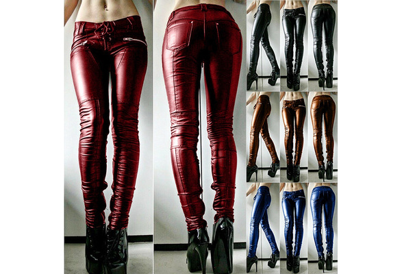 Women Chic Slim Fit Skinny Pants Fashion Plus Size Punk Cool Faux Leather  Pants Casual Lace Up Motorcycle Biker Pants