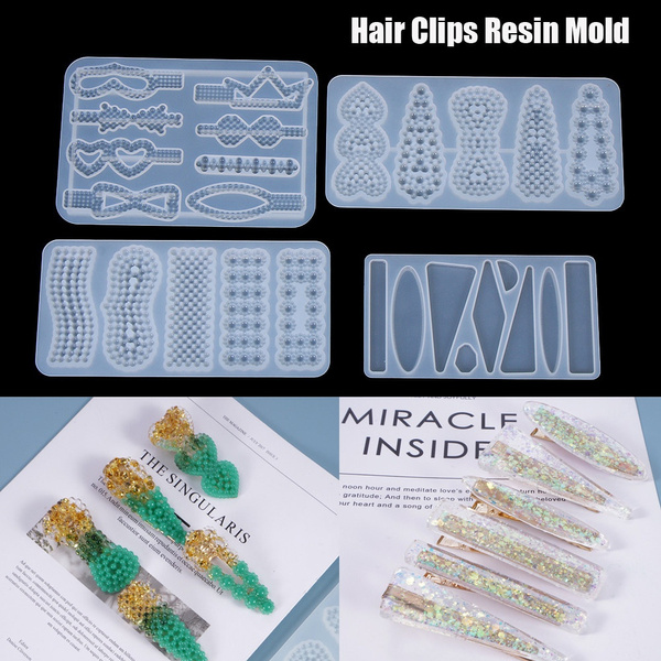 iSuperb Hair Clip Silicone Resin Molds, 10 Pcs Jewelry Mold Set DIY Pearl Hair Pin Epoxy Resin Casting Mold for Girl Women Hair Barrettes, Pendant, Ke